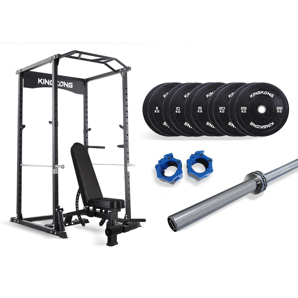 Power Rack Package - 150kg - Adjustable Bench & 700LB Olympic Bar I IN STOCK - Kingkong Fitness