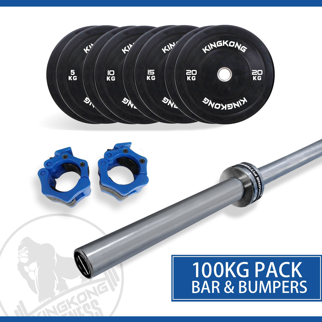 100KG Olympic Bumper Plates Set + 20KG Olympic Barbell 700LB I IN STOCK - Kingkong Fitness