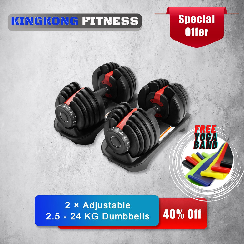 24KG Premium Adjustable Dumbbell Set Weights Exercise Home Gym Fitness I In Stock - Kingkong Fitness