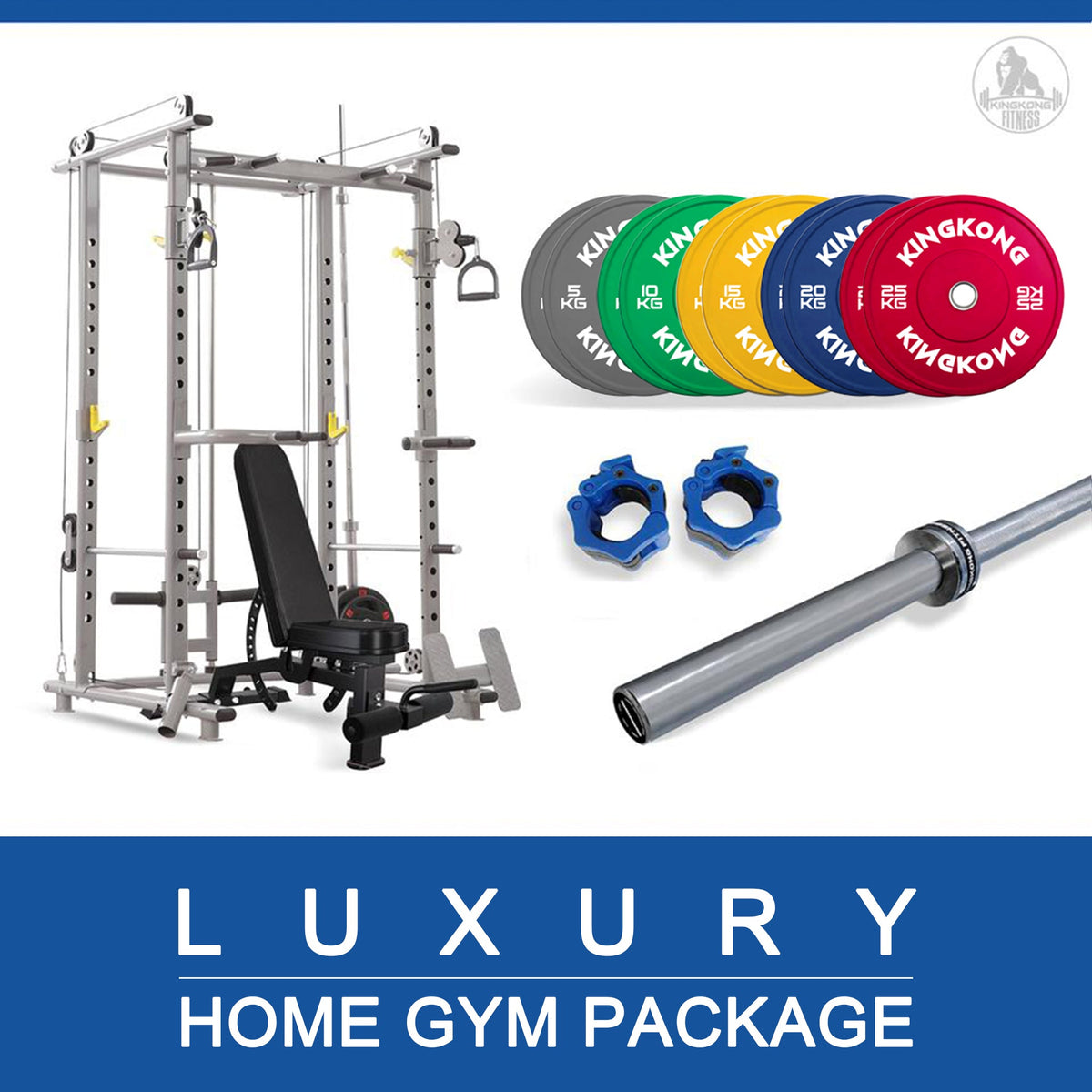 Commercial Power Rack Package - Color 150kg - Adjustable Bench & 700LB