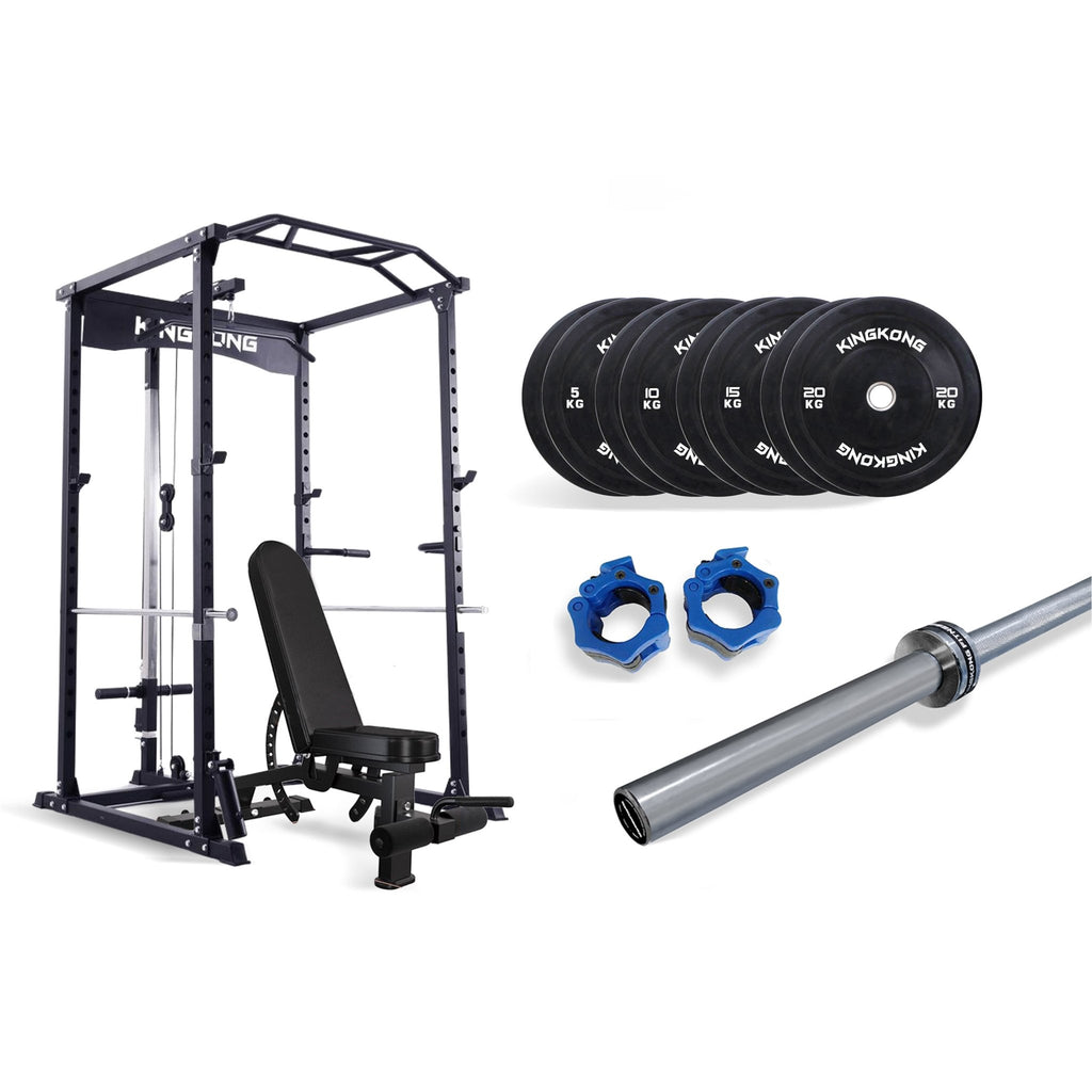 Power Rack Package - 100kg Plates - Adjustable Bench & 700LB Olympic Bar I IN STOCK - Kingkong Fitness